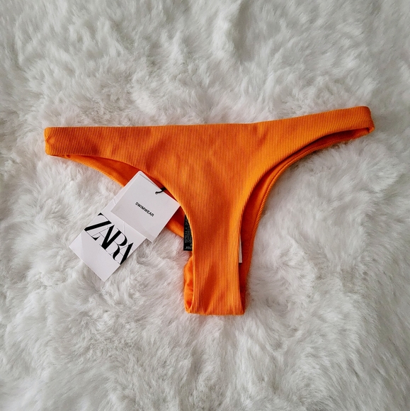 🍹ZARA BRAND NEW ORANGE RIBBED BIKINI BOTTOMS SIZE S - Picture 1 of 4